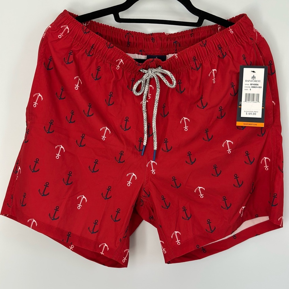 RainForest Anchor Print Swim Trunks Short Men’s Red Size S